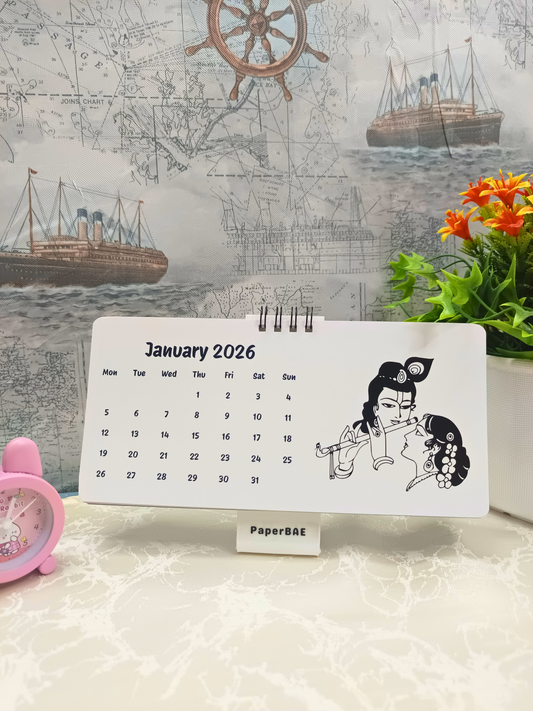 Radha Krishna - 2026 Monochrome Desk Calendar